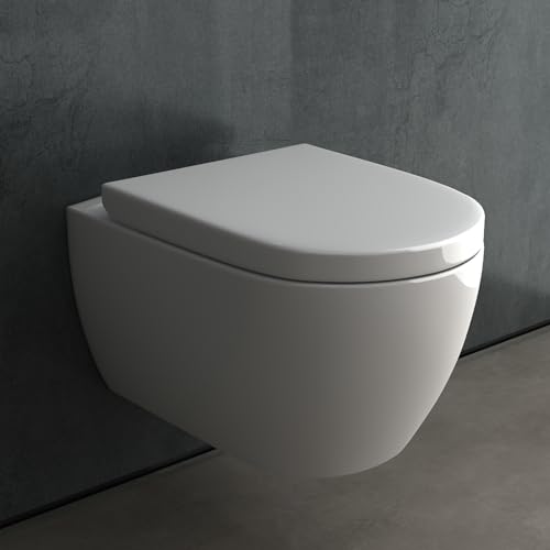 Alpenberger WC mit Bidet Funktion | Dusch WC | Toilettendeckel D Form | Hänge WC mit Intimdusche | Taharet WC Bidet WC | Wand WC Toilette Passend Geberit (7100 U)