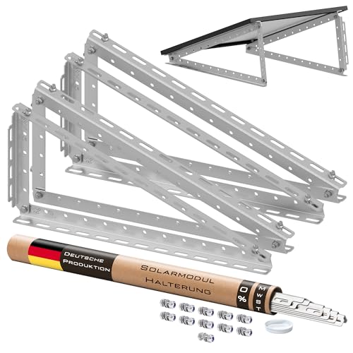 V-CANT-C 4x Solarmodul Halterung mit einstellbarem Neigungswinkel 0°-90°, für Solarmodule bis 114,5 cm, robust und witterungsbeständig, inkl. Montageset aus Edelstahl