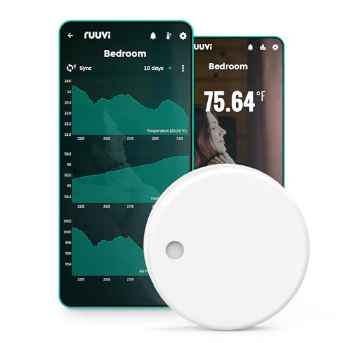 Ruuvi RuuviTag Bluetooth Umweltsensor 4 in 1, Thermometer, Hygrometer, Luftdrucksensor, Bewegungserkennung, Weiß