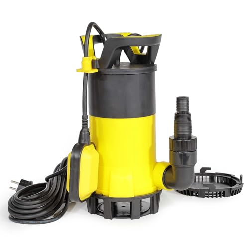 Wiltec 3 in 1 Flachsauger Tauchpumpe 1100 W, Schmutzwasserpumpe 18000l/h, Flachwasserpumpe mit Schwimmer, Flachsaugpumpe für Keller und Garten, robust und leistungsstark