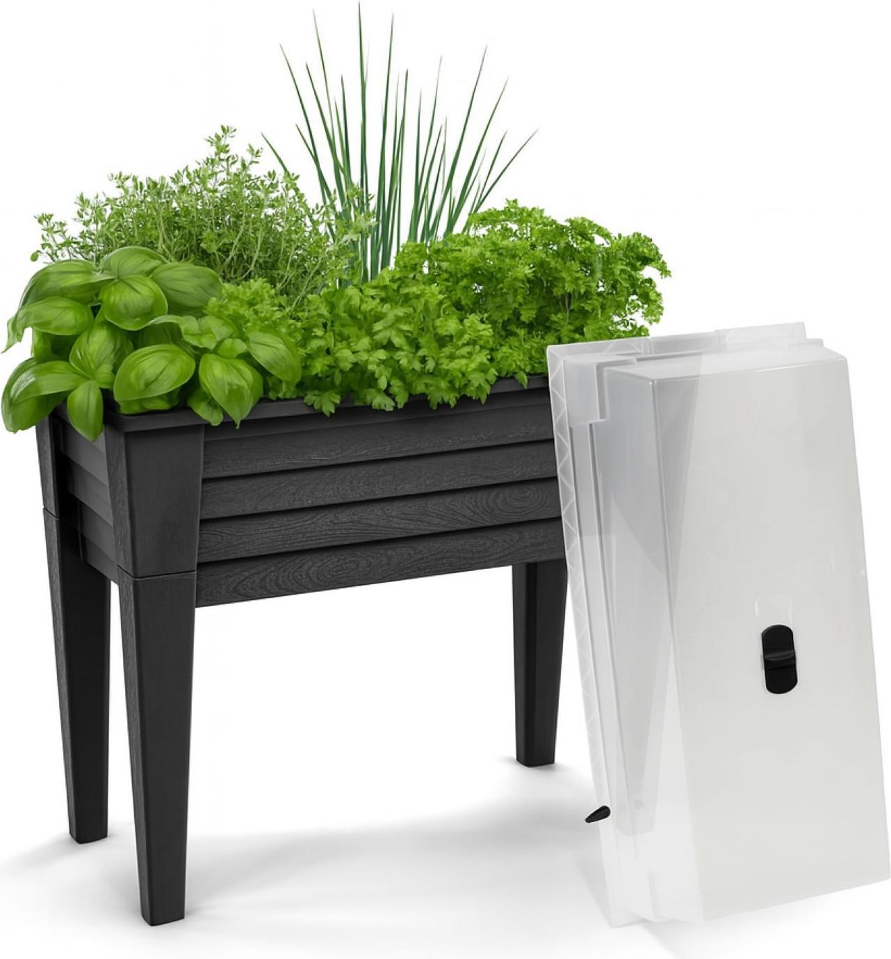 Buri Hochbeet mit Deckel Frühbeet, 78x40x84 cm, aus robustem Kunststoff in Grau, Pflanzkasten mit Gewächshaus & abnehmbaren Füßen, ideal für Garten & Balkon