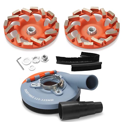FANZWORK Absaugaufsatz Absaughaube für Winkelschleifer inkl. 2 x 125 mm Diamantschleiftopf PROFI QUALITÄT – Bürsten auswechselbar – 99% universal passend – verstärkter Adapterring – M14 Adapter