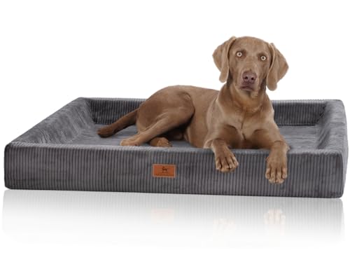 Knuffelwuff orthopädisches Hundebett aus Cord mit Handwebcharakter Santiago XL 105 x 80cm Grau - abnehmbarer Bezug - waschbar - für große, mittelgroße und kleine Hunde