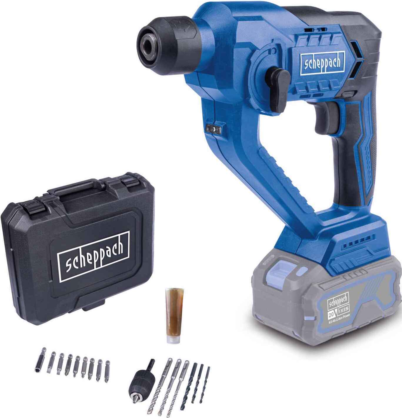 Scheppach Akku-Bohrhammer C-RHD130-X | 1,3 J | bis zu 6000 bpm | LED | Scheppach IXES 20-Volt-Serie | inkl. Transportkoffer und Zubehörset