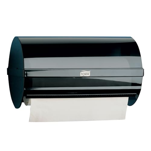 Tork Kleinrollenspender W5, schwarzer Wandhalter, hygienisch umschlossene Rolle, transparente Wartungsanzeige, robustes Kunststoffdesign