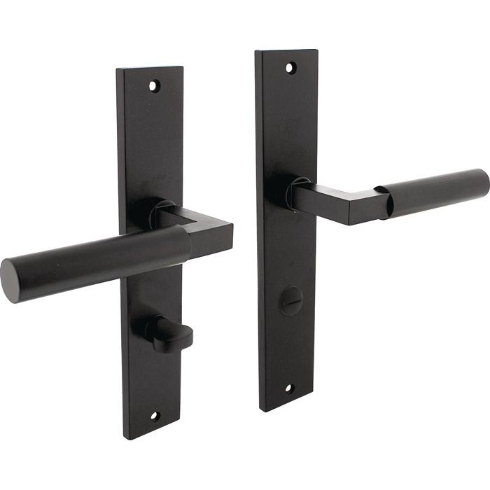 Intersteel Langschildschildgarnitur Baustil Zamak F71, Türgriff in Schwarz, federbelastet, für Türstärken 38-42 mm, DIN links/rechts