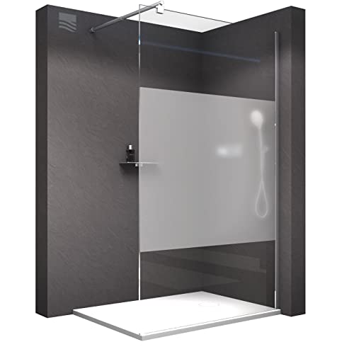 Bernstein Duschabtrennung Walk-In EX101, 10mm Echtglas mit Milchglas-Streifen, Chrom-Wandprofil, 160cm, Nano-Beschichtung