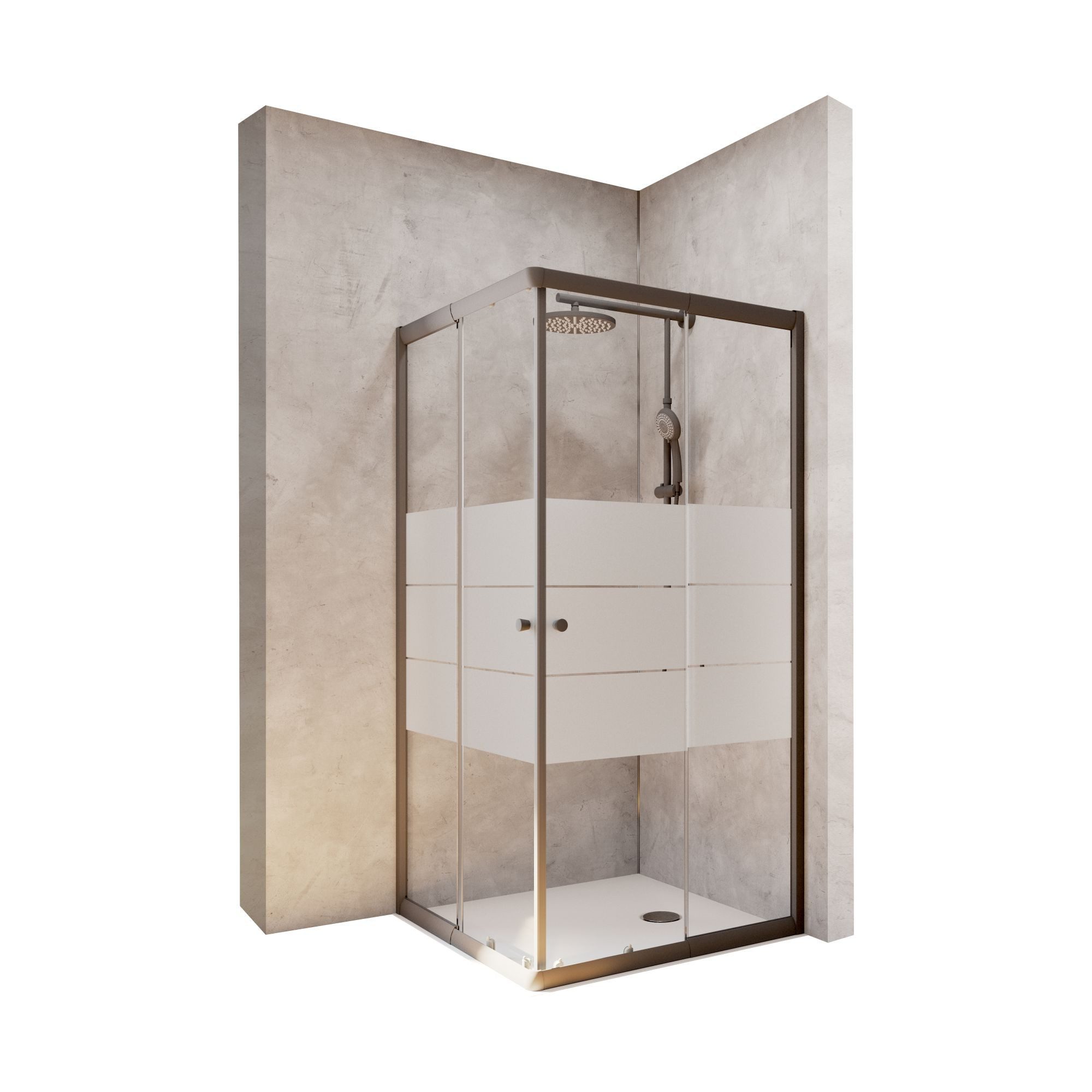 Schulte Eckdusche Corner, Höhe: 180 cm, BxT: 90x90 cm, 4 mm Sicherheitsglas, Eckeinstieg mit Schiebetüren, Dekor Depoli light, Mattschwarz - Schulte Eckdusche Corner 180cm, symmetrisches Querstreifen Design, Eckeinstieg