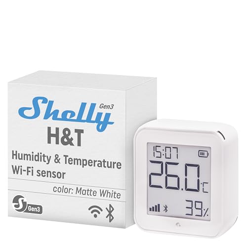 Shelly H&T Gen 3, WLAN Thermometer + Hygrometer mit 8 MB Speicher, Matte White