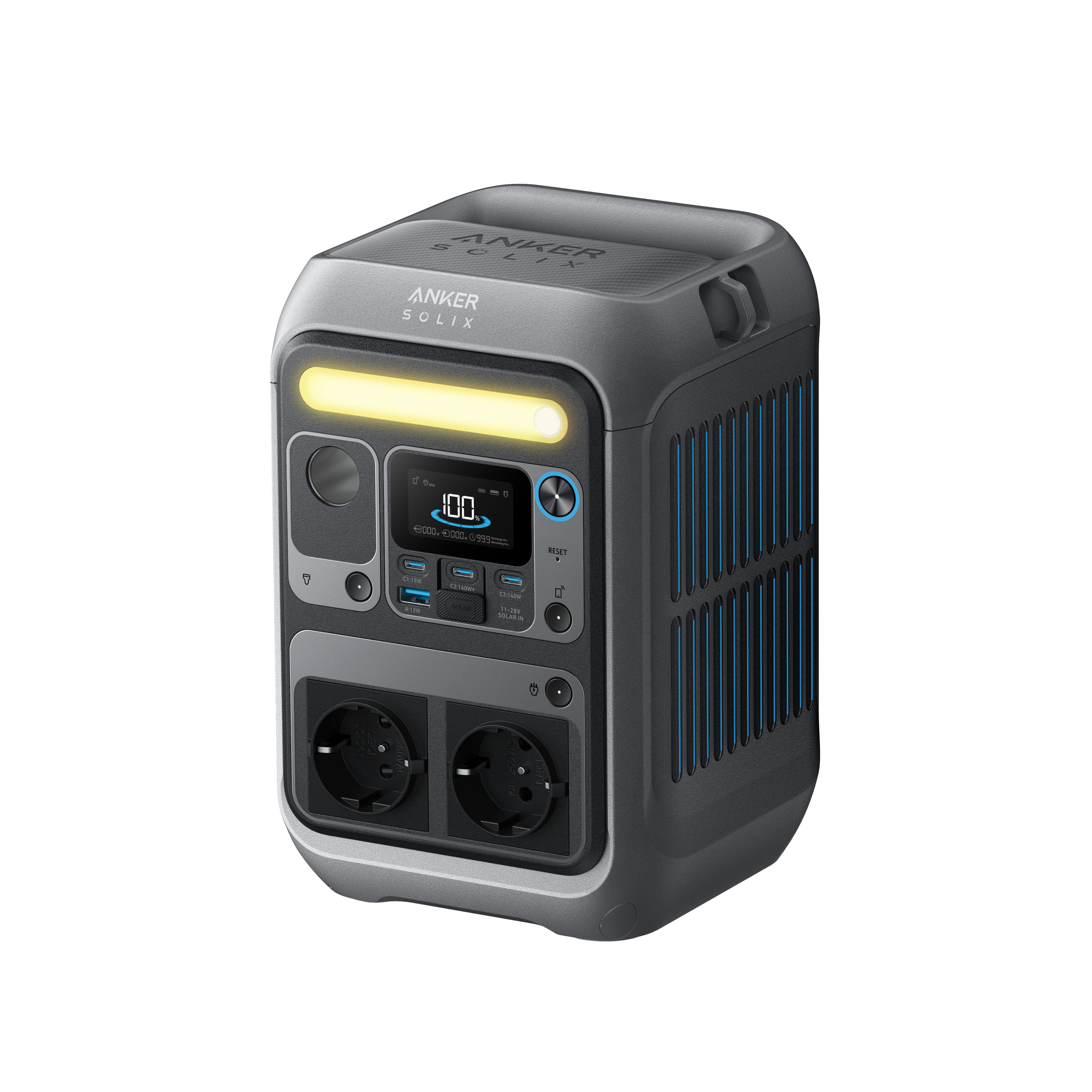 Anker SOLIX C300 Tragbare Powerstation, 288Wh Kapazität, 300W Ausgangsleistung, integriertes LED-Licht, langlebige LiFePO4 Batterien