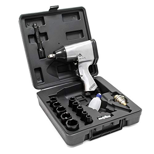 Wiltec Druckluft Schlagschrauber Set 17tlg 320Nm Luftdruck Schrauber ergonomischer Handgriff und vielseitiges Zubehör