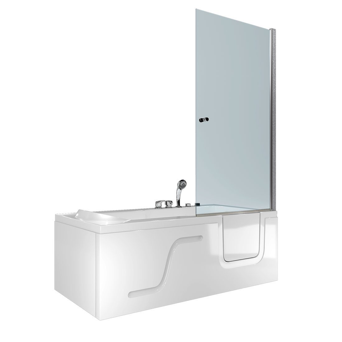 AcquaVapore Komplettdusche Duschkabine Whirlpool Seniorenwanne Tür S17D-EH-WP-L-EC 150x75x194 cm, Sicherheitsglas ESG, inkl. Duschwanne, Integrierte Massagedüsen, Schnelle Reinigung, Überlauf Abfluss, Whirlp, weiß