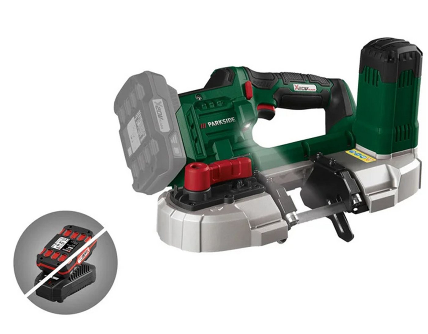 Parkside Bandsäge PARKSIDE 20V Akku-Bandsäge PMBA 20-Li A1 mit LED Licht, kompakt und kraftvoll in grün