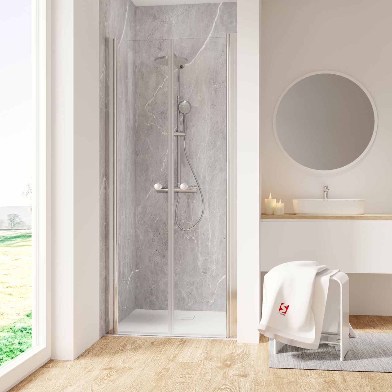 Schulte Nische mit Pendeltür 100 x 200 cm Garant 2.0 Chromoptik, 6 mm Sicherheitsglas, verdeckter Heb-Senk-Mechanismus, Made in Germany