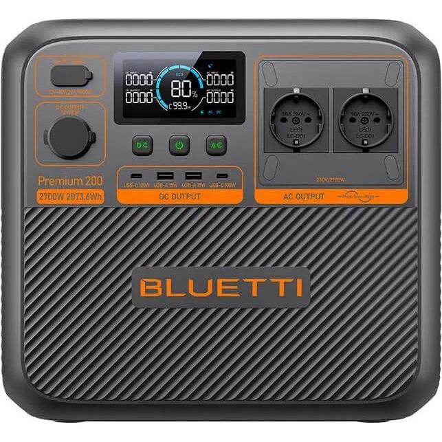 Bluetti Premium 200 V2, Power Station mit 2074 Wh, 12 Anschlüssen und TurboBoost-Ladefunktion, tragbar, grau