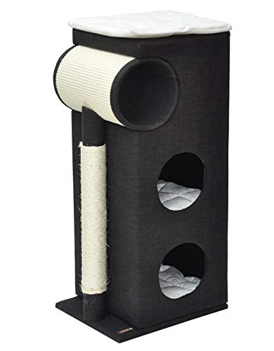 nanook Katzen Kratztonne Kratzbaum Kratzmöbel Sisaltonne - schwarz - mit XXL Kratzbrett und Kratzstamm - 95 x 43 x 35 cm