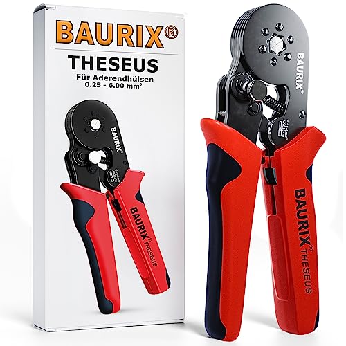 BAURIX® Sechskant Crimpzange I [Für 0,25-6mm²] Aderendhülsenzange selbsteinstellend I Krimpzange I Crimpzangen I Crimp Zange I Presszange