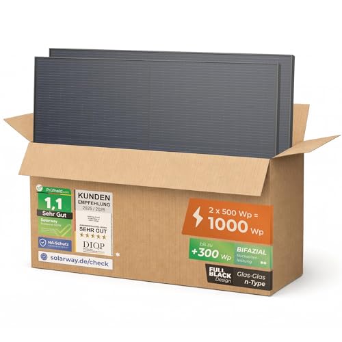 Solarway 500W Full Black Bifazial Glas/Glas Solarpanel, n-type, mit positiver Leistungstoleranz 0-5 Watt, geeignet für Balkonkraftwerk