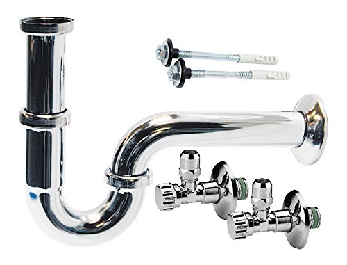 Sanitop-Wingenroth Installationsset für Waschbecken-Montage, mit Siphon Typ 1 ¼ '', 2 Eckventile Typ ½ '', mit Befestigungssatz, Waschtischbefestigung, verchromt, 223003