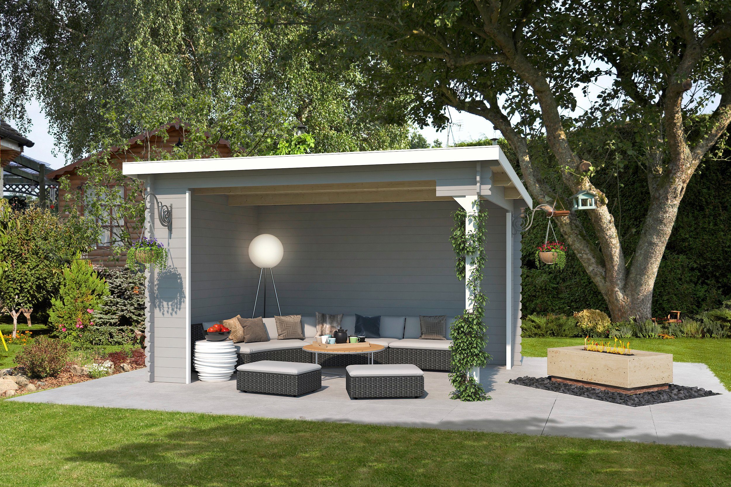 LASITA MAJA Gartenhaus Unterstand/Lounge Buffalo 380, BxT: 400x324 cm, 28mm, Lichtgrau