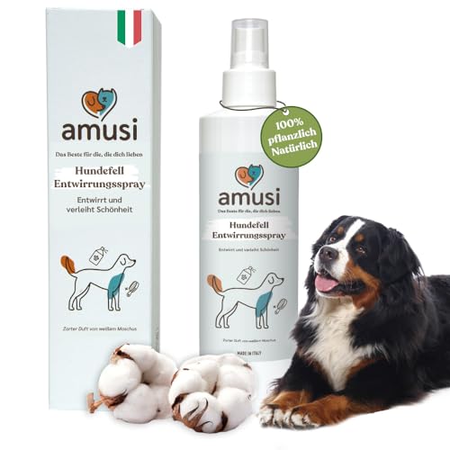 Amusi Fellpflege Hund Entfilzungsspray, hypoallergene Formel auf Pflanzenölbasis, 250 ml, Fellspray mit antistatischer Wirkung für alle Felltypen