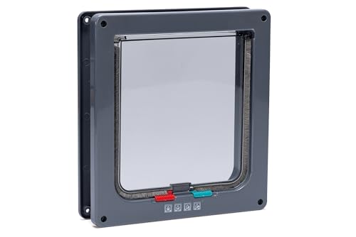 Karlie Katzenklappe Katzentür 4-Wege anthrazit, Geräuschlose Klappe mit Magnetverschluss und Bürstendichtung für wetter- und zugluftgeschützten Zugang