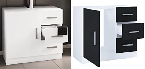 VCM Badmöbel Badunterschrank Waschbeckenunterschrank Badezimmer Schublade Zalo XL Weiß/Schwarz