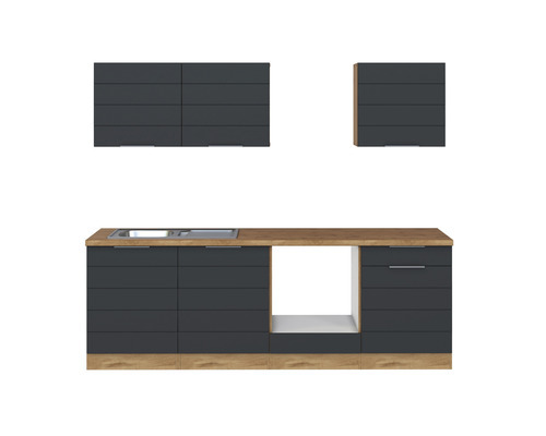 Held Möbel Küchenzeile Florenz 240 cm grau matt, zerlegt, reversibel mit vielen Stauraummöglichkeiten