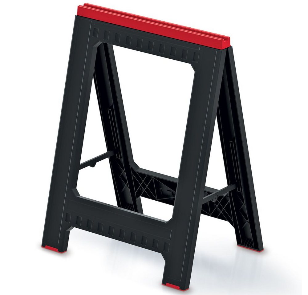 Prosperplast Werkbank Kistenberg Werkstattbock TITAN KTIS8060, belastbar bis 350 kg, Schwarz mit roten Akzenten, klappbar