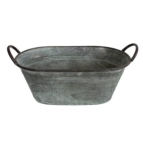 colourliving Pflanztopf Pflanzgefäß Zinktopf Serie Old Green oval oder rund Blumentopf Metall Übertopf (oval, 36,5x20x14 cm)