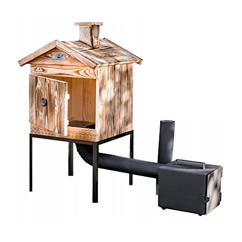 QLS Handels Räucherkammer Holz imprägniert, Räucherofen für Garten, 50 x 50 x 70 cm, wetterbeständig, für 10-15 kg Räucherprodukte