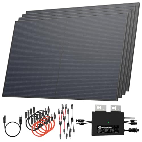 Solarway® Balkonkraftwerk 2000W / 800W, komplettes Steckdosen-Set mit 800W Envertech Wechselrichter, 500W bifazialen FULL BLACK Solarmodulen und Smart Monitoring App