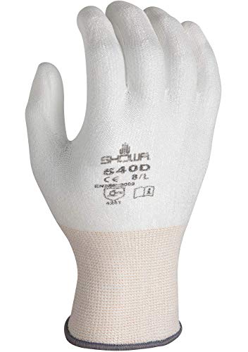 SHOWA 540D Arbeitshandschuhe, Polyurethan-Beschichtung mit Schnittschutz, Weiß, Größe 7/M, atmungsaktiv und ölresistent