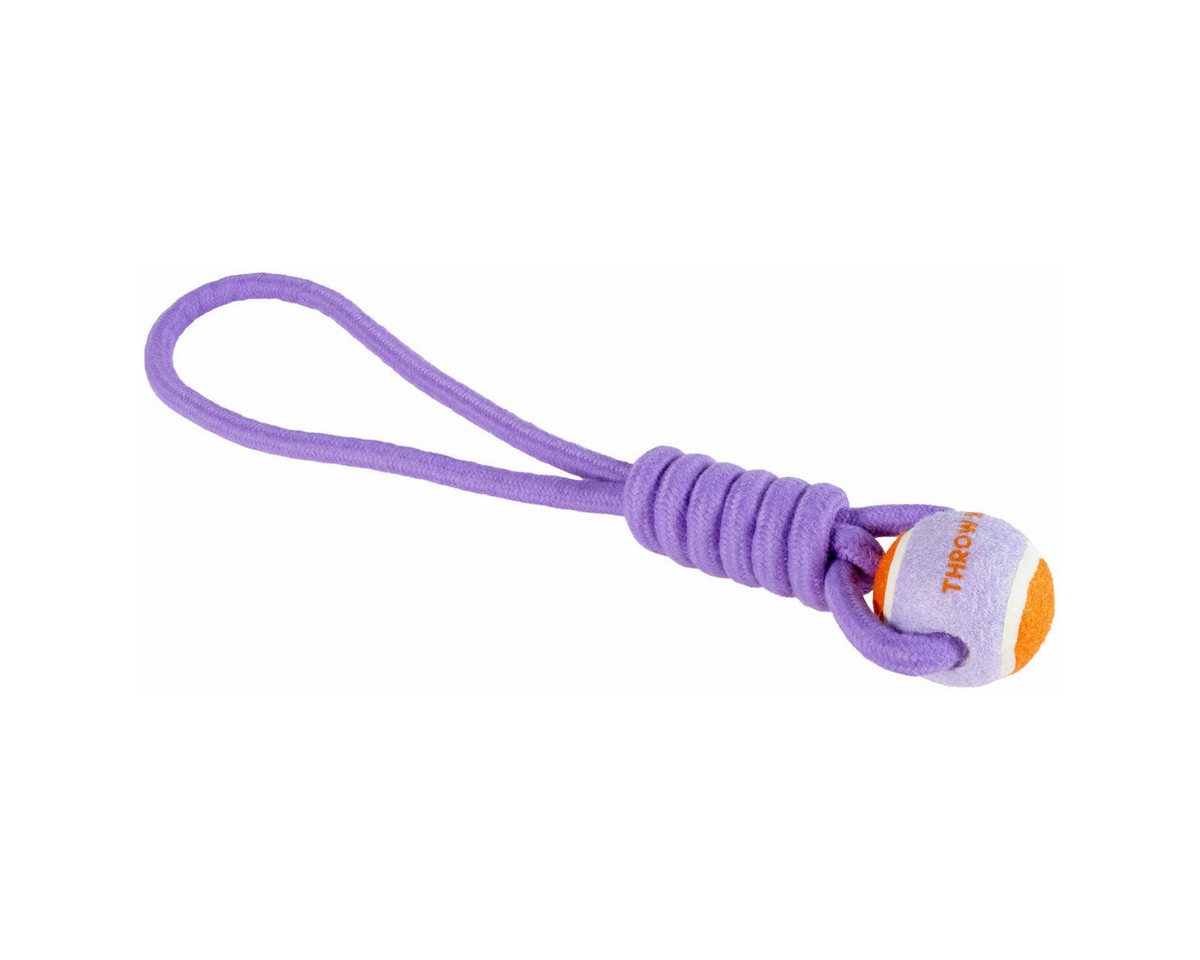 Coockoo Zerrspielzeug Ball mit Seilschlaufe Throw Me, lila/orange, fördert körperliche und geistige Stimulation, Set aus drei Bällen