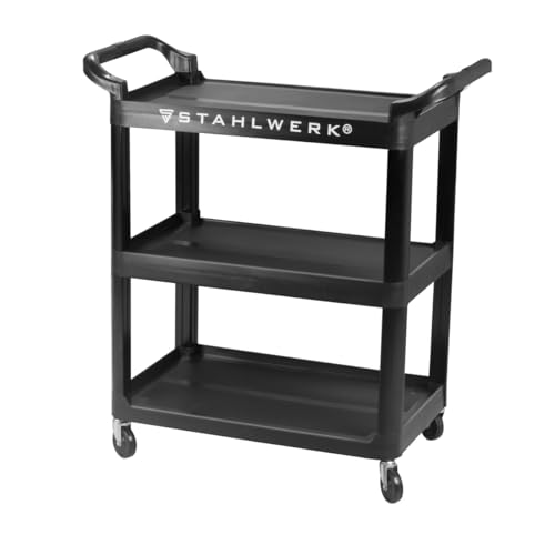 STAHLWERK Werkzeugwagen TC-92 ST, Werkstattwagen mit 3 Etagen, 100 kg Tragkraft, Aluminium-Konstruktion, mobile Lenkrollen