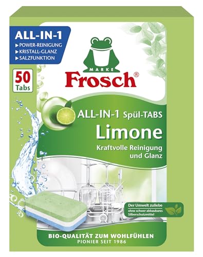 FROSCH Limonen Geschirrspül-Tabs, 50 Tabs - Alles-in-1 Geschirrspülmittel für kraftvolle Reinigung und frischen Limonenduft