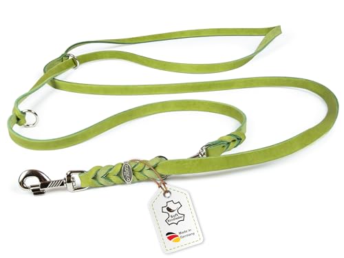 CopcoPet Hundeleine aus Fettleder, 2m x 8mm, Grün – 3-fach verstellbar, geflochten, mit Chrombeschlägen, robust und grifffest – Umhängeleine für kleine Hunde, ideal für Spaziergänge und Training