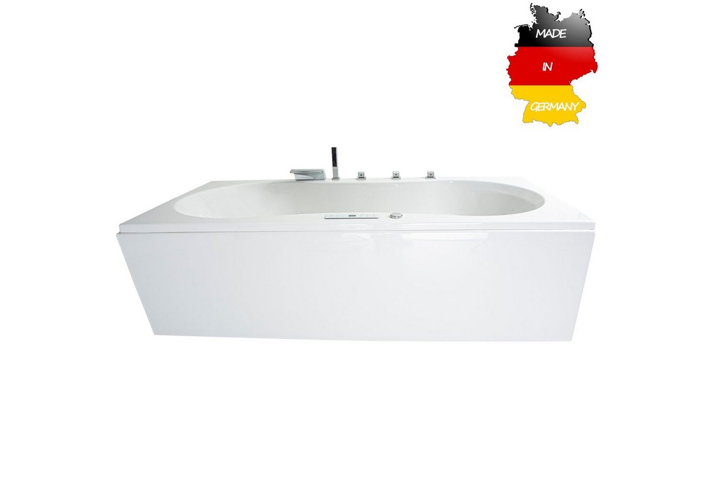 Basera® Whirlpool-Badewanne Palma 190 x 90 cm, LED-Farblichtambiente, Touchpanel, Bluetooth, Radio, Wasserfall, Weiß