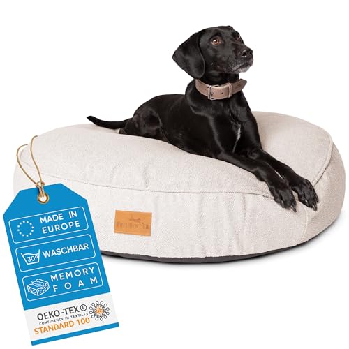 FREUDENTIER® Hundebett XL 100cm rund - Memory Foam - flauschig & waschbar - Made in EU - Hundekissen für mittelgroße & Grosse Hunde - Hundematratze in grau
