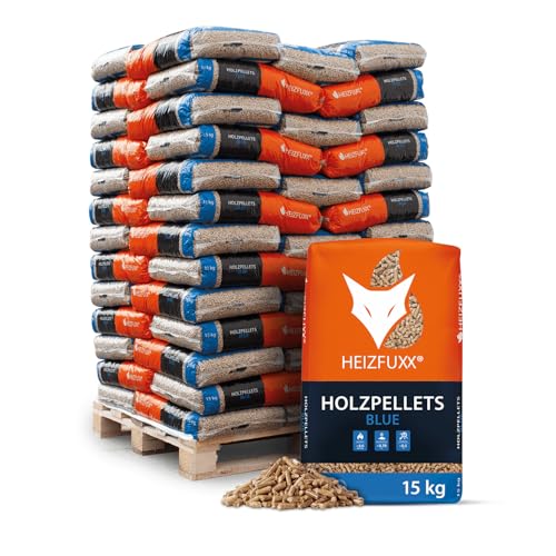 HEIZFUXX Holzpellets Blue Palette 975 kg (65 x 15 kg) - 6mm Weichholz Pellets mit hohem Heizwert & geringem Ascheanteil für Kamin, Ofen und Grill