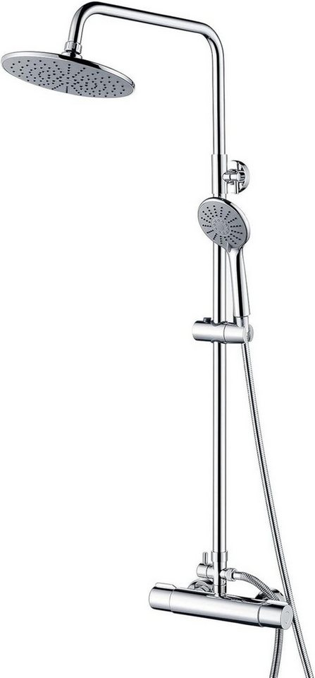 LuxusKollektion Duscharmatur Duschsystem mit Thermostat, Höhenverstellbar 92-122cm, Edelstahl Regendusche 225mm mit Verbrühungsschutz