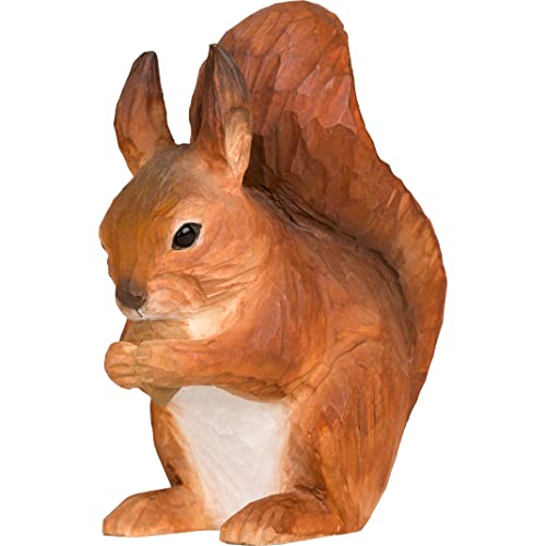 WILDLIFEGARDEN Wildlife Garden WG5942 Rotes Eichhörnchen, handgeschnitzte Dekofigur aus Lindenholz, 6,9 x 13,6 x 14 cm, von Hand bemalt mit ungiftigen Farben