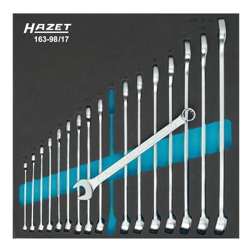 Hazet Ring-Maulschlüssel Satz, Außen-Doppel-Sechskant-Tractionsprofil, 17-teilig, Schlüsselweiten 6-24 mm, Made in Germany