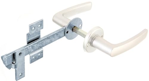 Alberts Flechtzaun-Einbetonierenltorverschluss, galvanisch blau verzinkter Stahl, 170 mm, Set mit Drückergarnitur und Spezial-Riegelverschluss