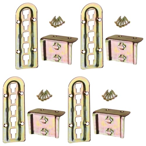 SO-TECH® Bettverbinder Einhängebeschlag, höhenverstellbar für Mittelbalken- und Lattenrostauflage, Stahl gelb chromatiert, 4er Set, Höhe: 140 mm