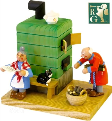 Richard Glässer Räuchermann Seiffen, Rauchofen mit Oma und Opa, 10 cm, aus nachwachsenden Rohstoffen