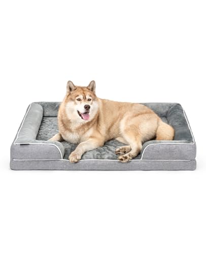 lionto orthopädisches Hundebett mit erhöhtem Rand, 122x89x20 cm, robustes Hundekissen aus weichem Flanell, abnehmbarer & waschbarer Bezug, rutschfest, grau, für kleine & große Hunde + Katzen