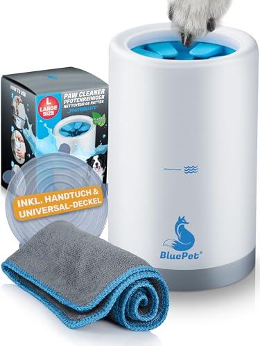 BluePet Pfotenreiniger PfotenBlitz Größe L, inkl. Mikrofaser-Handtuch, für saubere Hundepfoten, entfernt Dreck & Schmutz