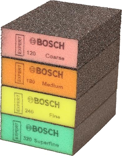 Bosch 20x EXPERT S471 Standard Schleifschwämme, für Holzoberflächen, Ø 69 x 97 x 26 mm, Grob/Mittel/Fein/Superfein, 20 Stück