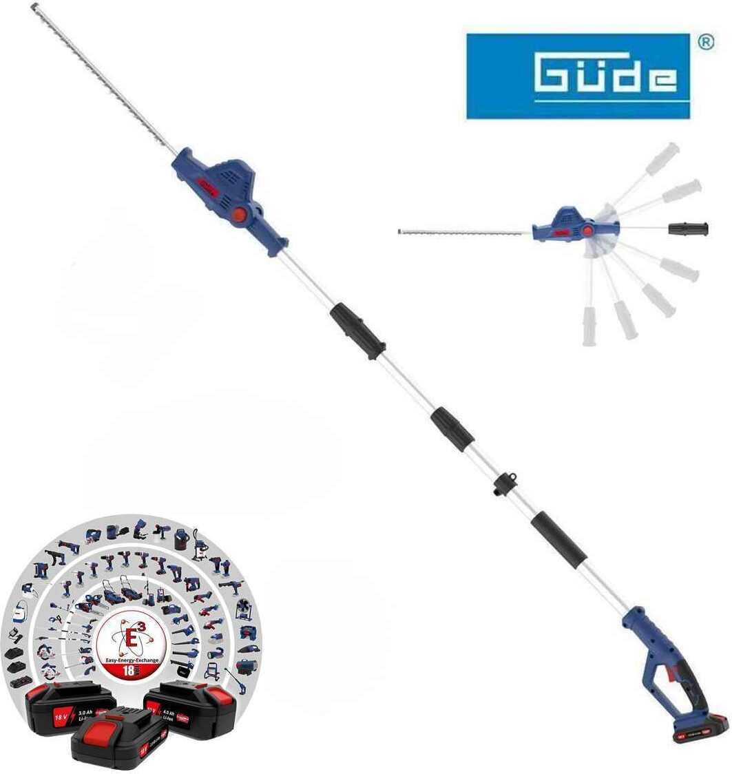 GÜDE Akku Teleskop Heckenschere HST 18 ohne Akku /Ladegerät 18V, Leistungsstarke 18V E³ Akkusystem-Gruppe, 430 mm Schnittlänge, 6-fach schwenkbar (rot)